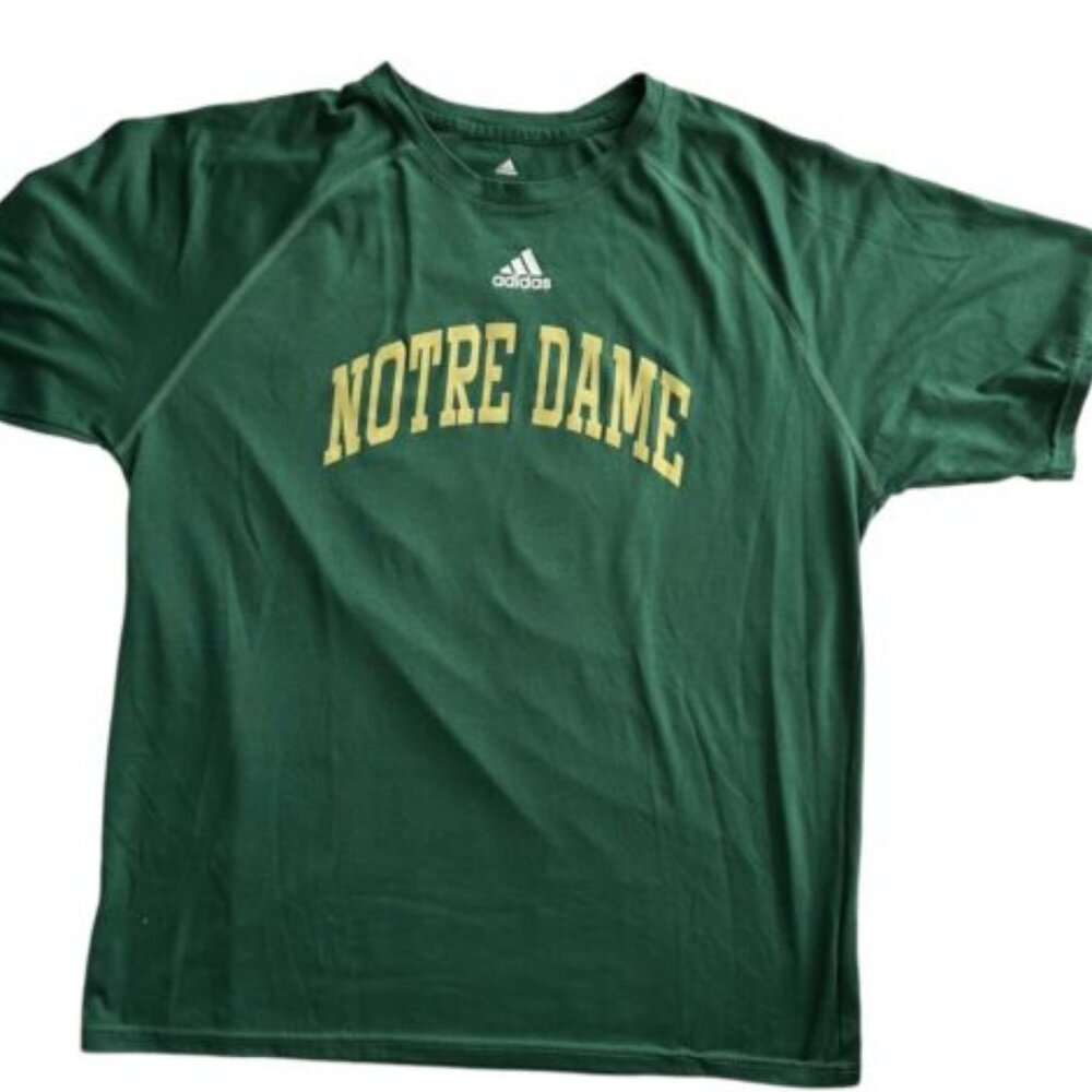 Adidas Notre Dame T-Shirt Mens Medium Green Climalite Performance Raglan 44